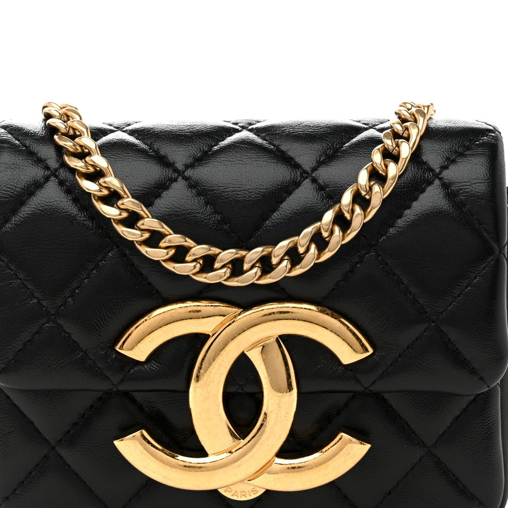 Chanel Shiny Crumpled Lambskin Quilted Mini Giant CC Flap Black