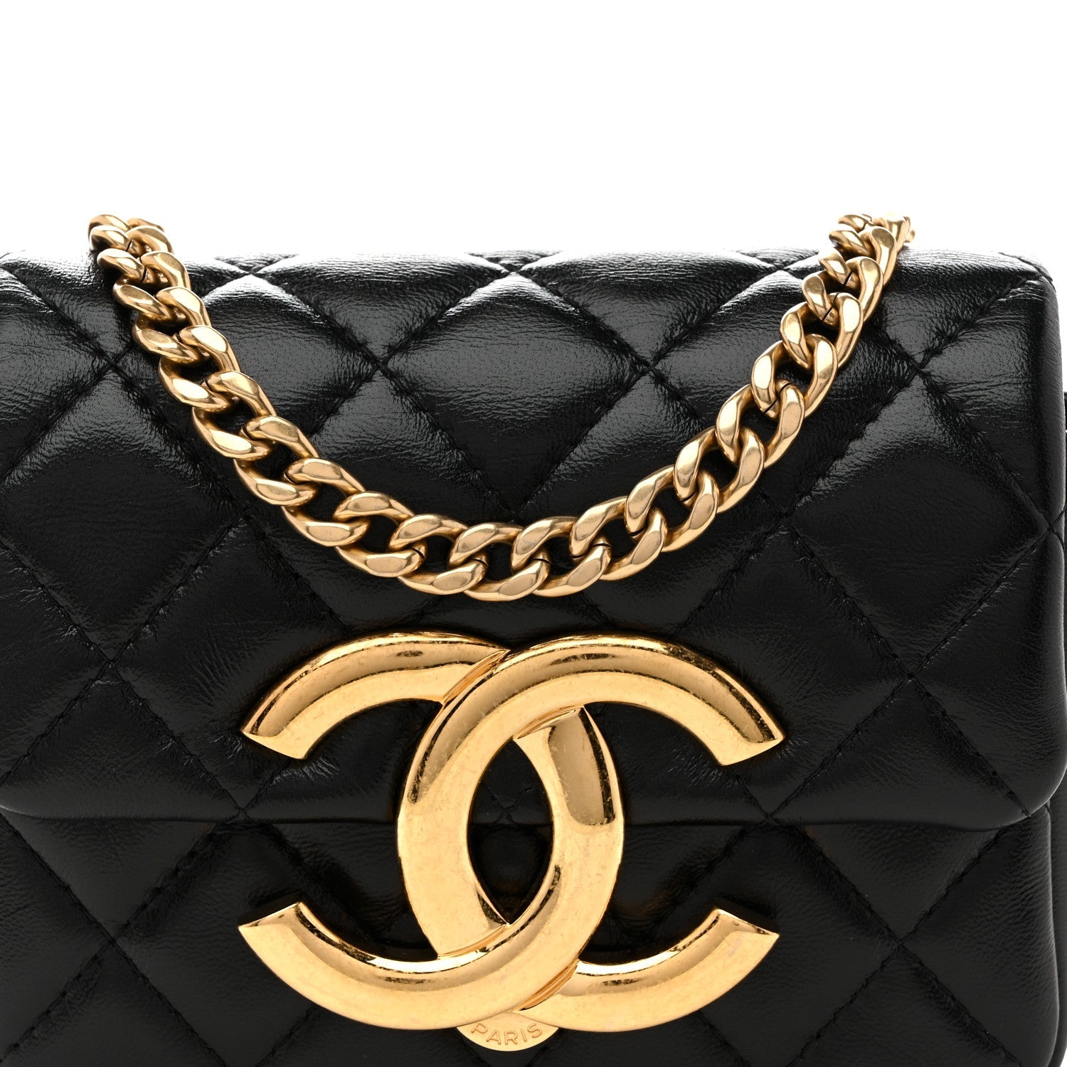 Chanel Shiny Crumpled Lambskin Quilted Mini Giant CC Flap Black