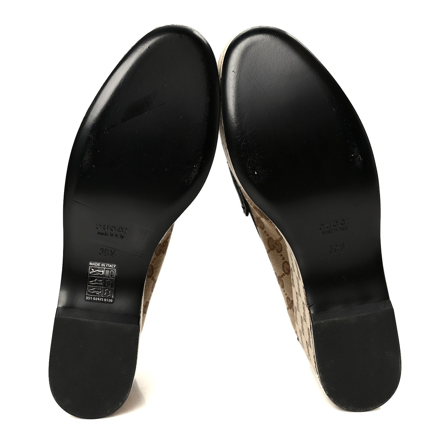 Gucci Canvas GG Monogram Horsebit Calfskin Womens Horsebit Platform Loafers 39.5 Beige Ebony Cocoa