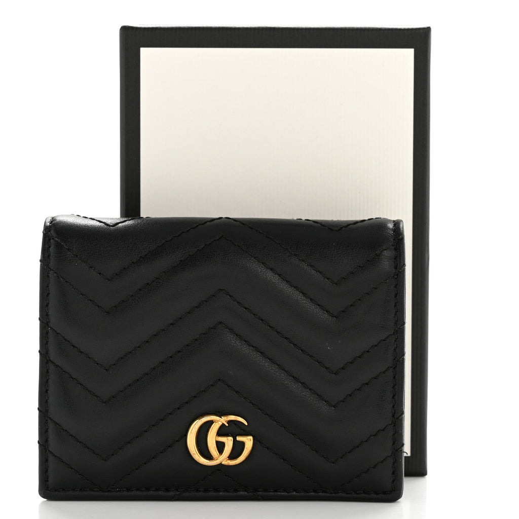 Gucci Calfskin Matelasse GG Marmont Card Case Wallet Black