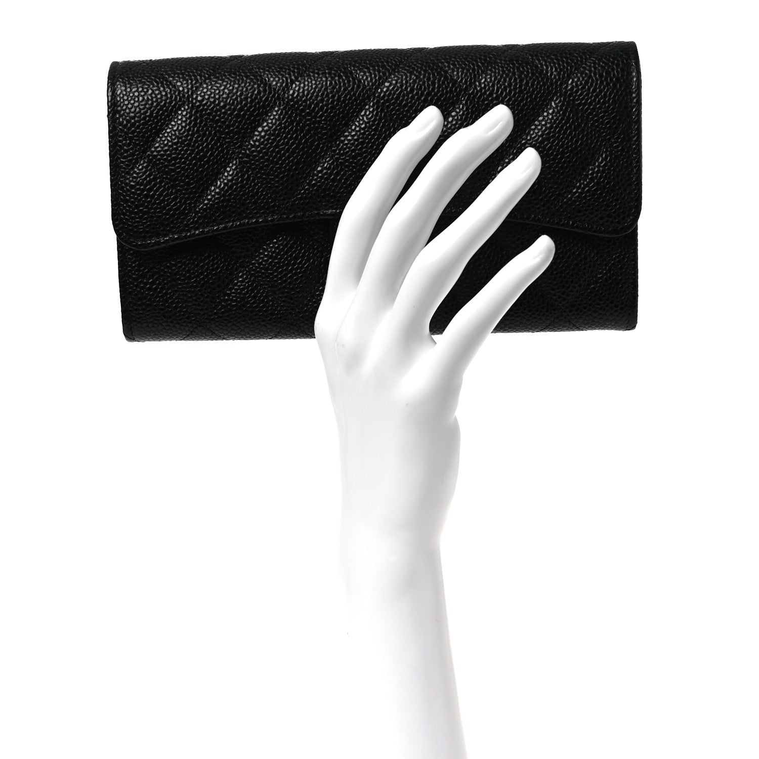 Caviar Quilted Large Gusset Flap Wallet Black