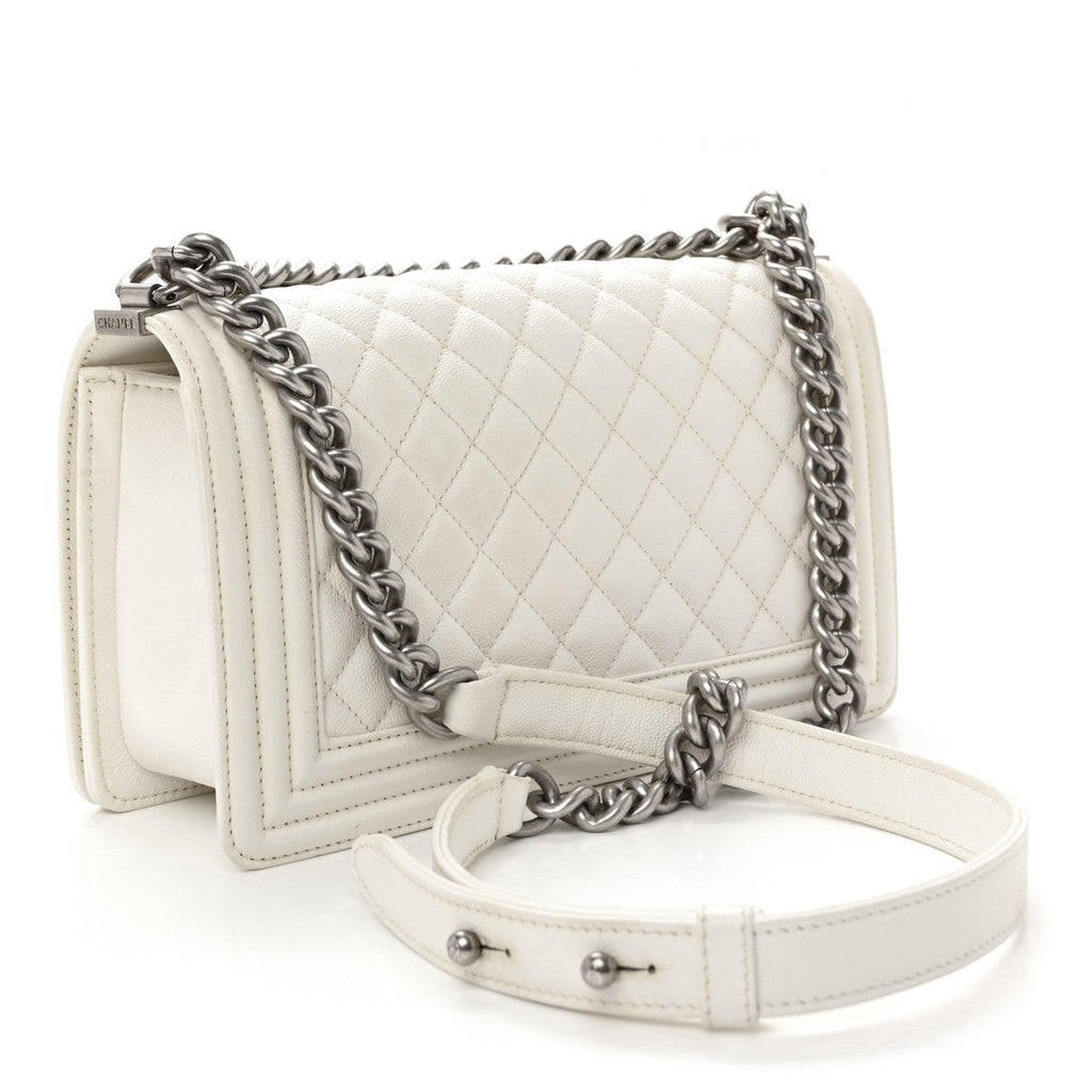 Chanel Caviar Quilted Medium Boy Flap White