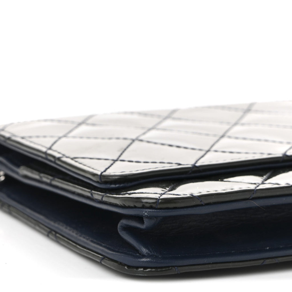 Chanel Patent Quilted Wallet On Chain WOC Navy Blue