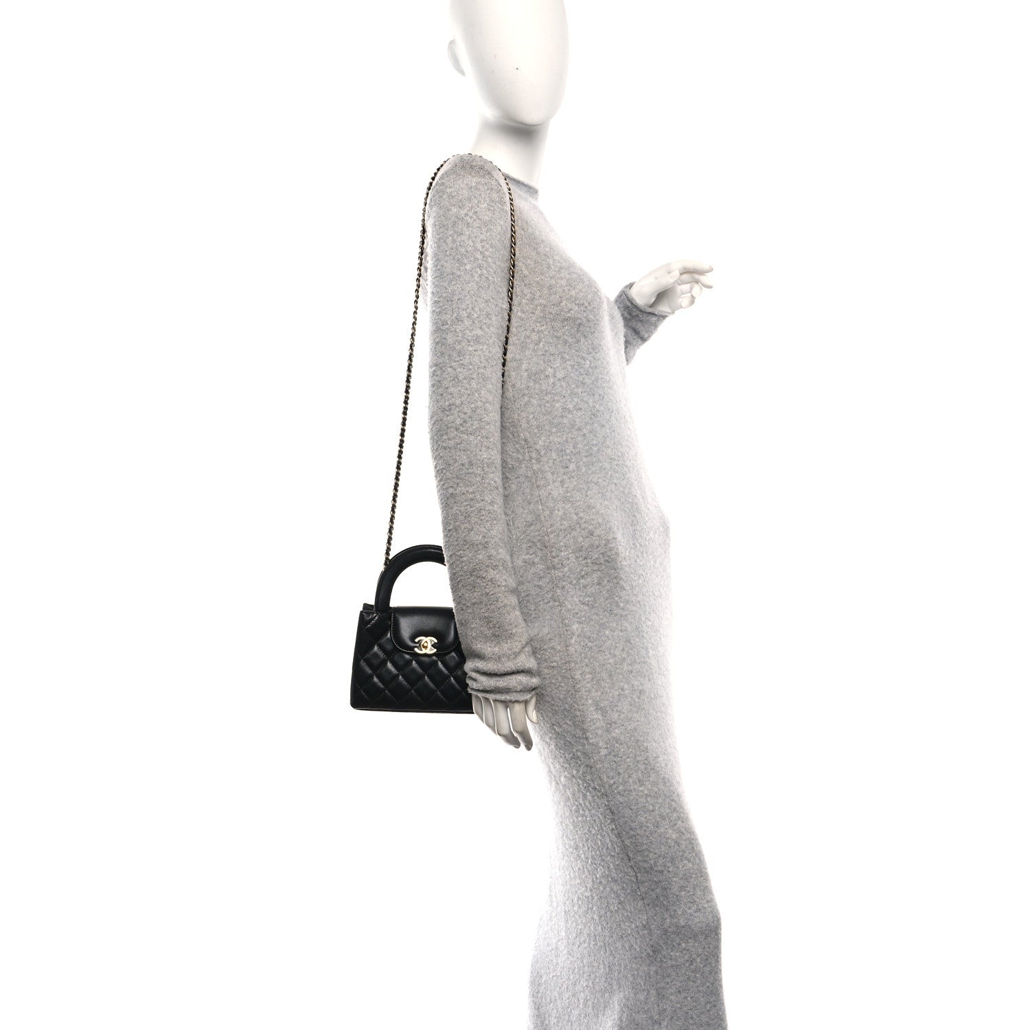 Chanel Shiny Aged Calfskin Quilted Nano Kelly Shopper Black