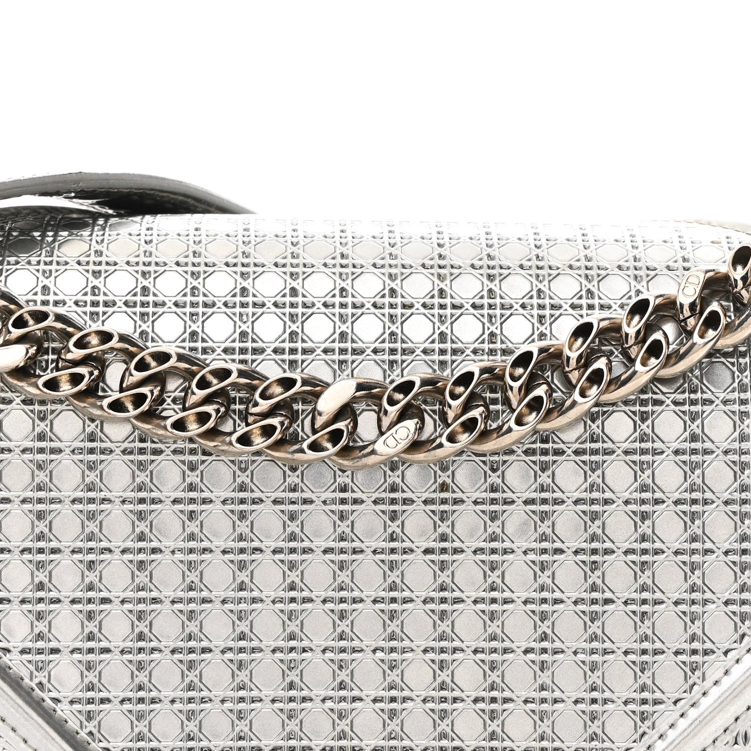 Christian Dior Metallic Patent Micro-Cannage Medium Diorama Flap Bag Silver