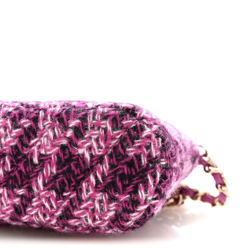 Chanel Tweed Quilted Mini Clutch With Chain Purple