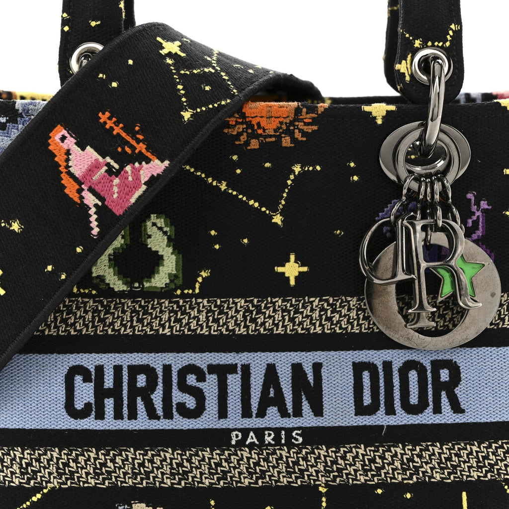 Christian Dior Canvas Pixel Zodiac Embroidered Medium Lady D-Lite Nero Multicolor