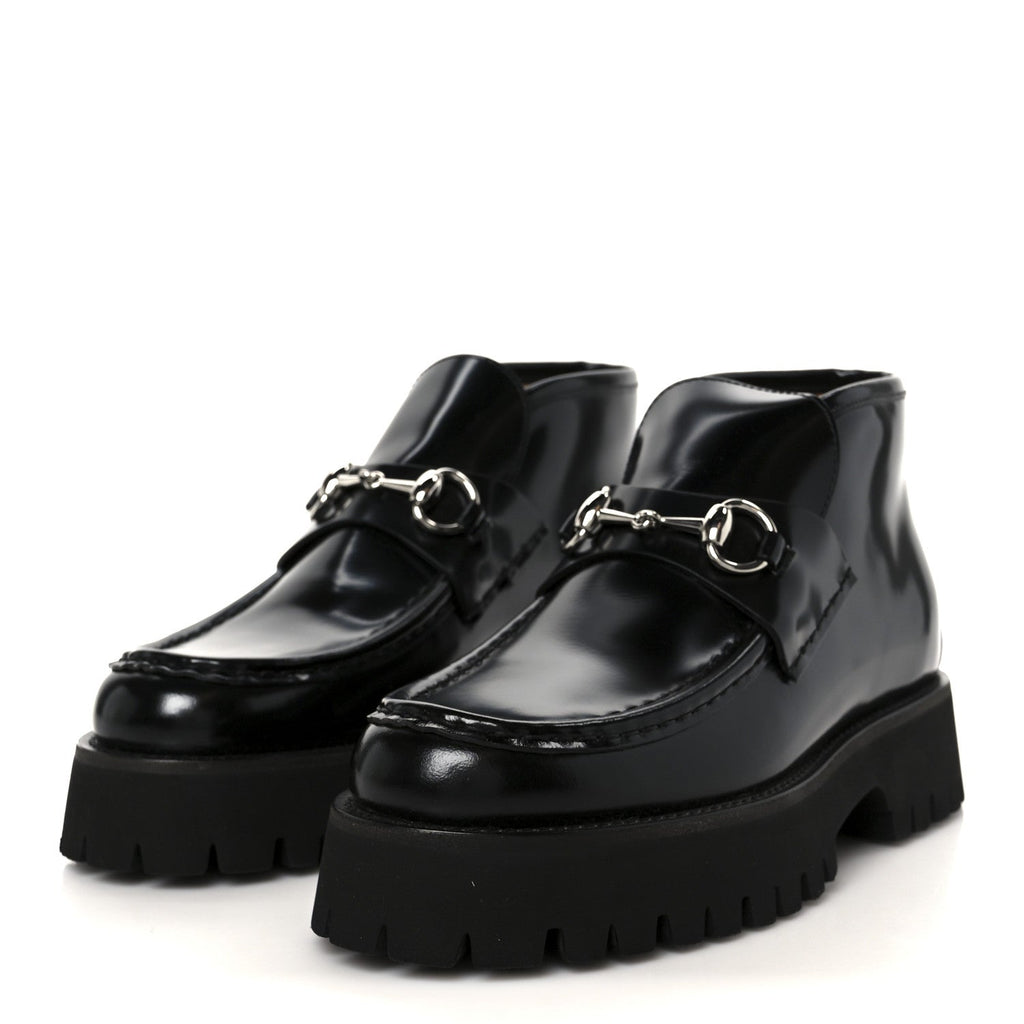 Gucci Cordovan Lux Womens Horsebit Platform Ankle Boots 38 Black