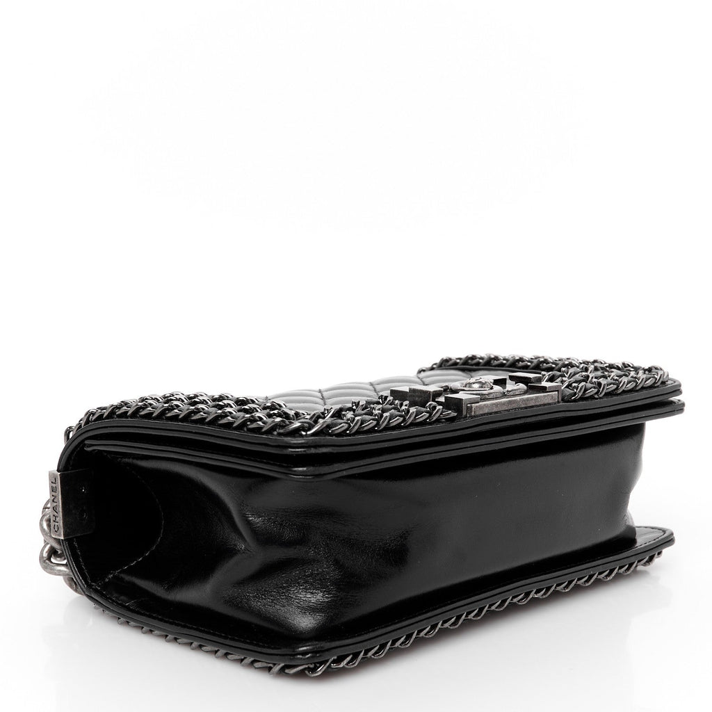 Chanel Glazed Calfskin Quilted Small Boy Chained Flap Black