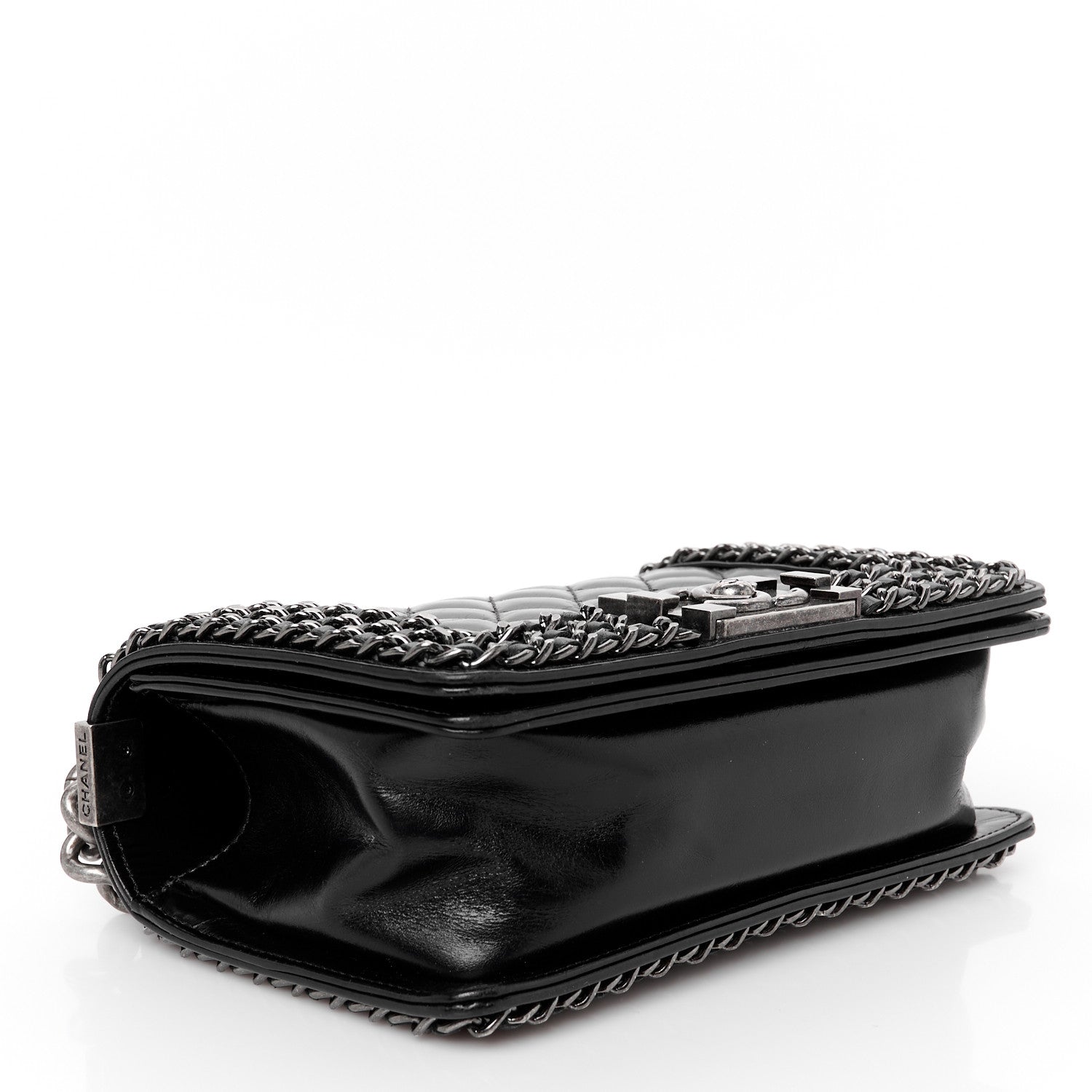 Chanel Glazed Calfskin Quilted Small Boy Chained Flap Black