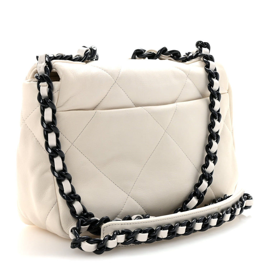 Chanel Glossy Calfskin Quilted Medium Chanel 19 Flap White Black