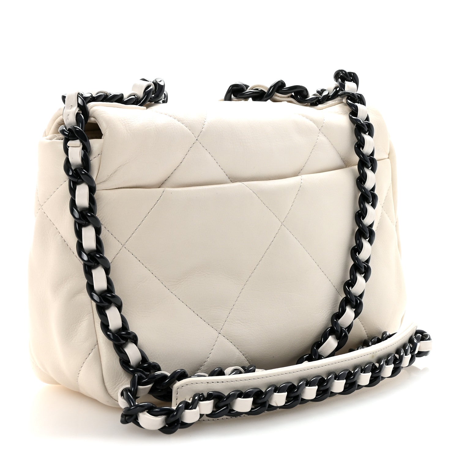 Chanel Glossy Calfskin Quilted Medium Chanel 19 Flap White Black