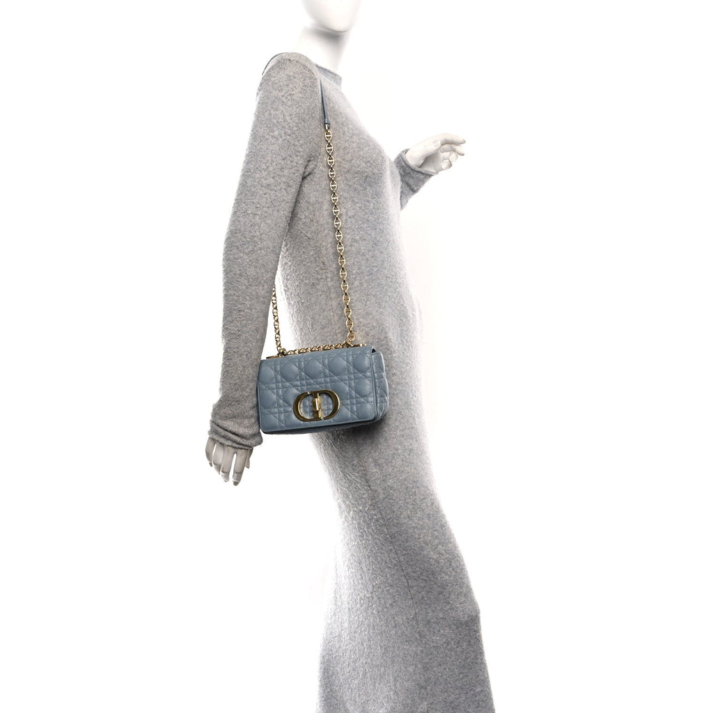 Christian Dior Calfskin Cannage Small Caro Bag Cloud Blue