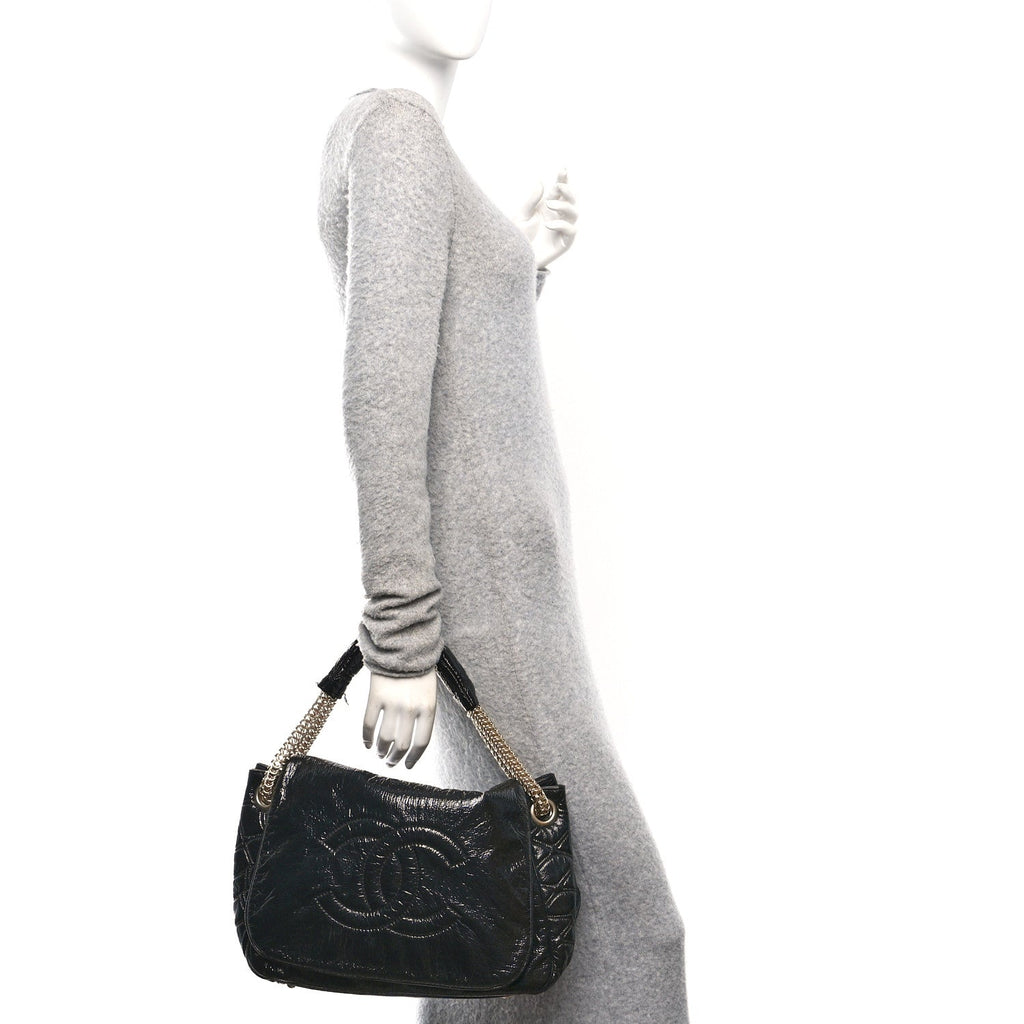 Chanel Vinyl Rodeo Accordion Flap Bag Black