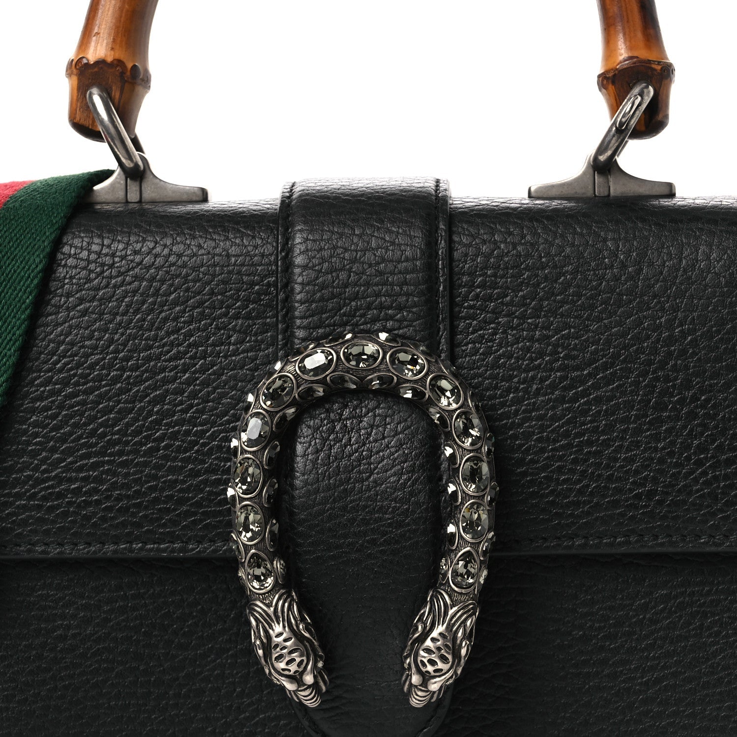 Gucci Dollar Calfskin Crystal Web Mini Dionysus Bamboo Top Handle Bag Black Black Diamond
