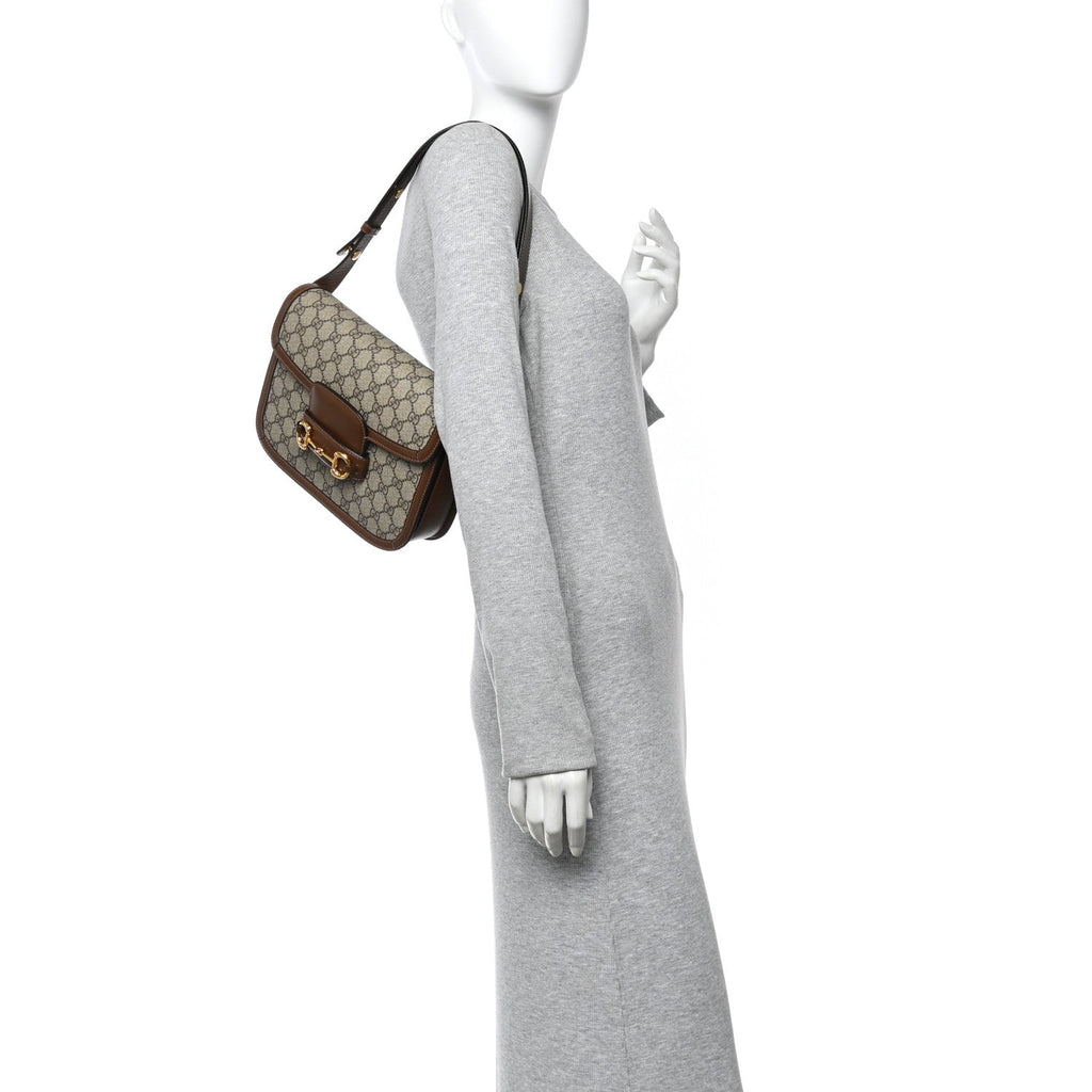 Gucci GG Supreme Monogram Horsebit 1955 Shoulder Bag Beige Brown Sugar