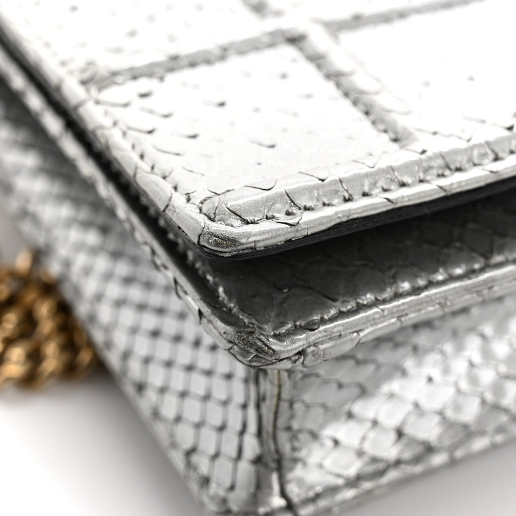 Christian Dior Snakeskin Diorama Wallet on Chain Pouch Silver