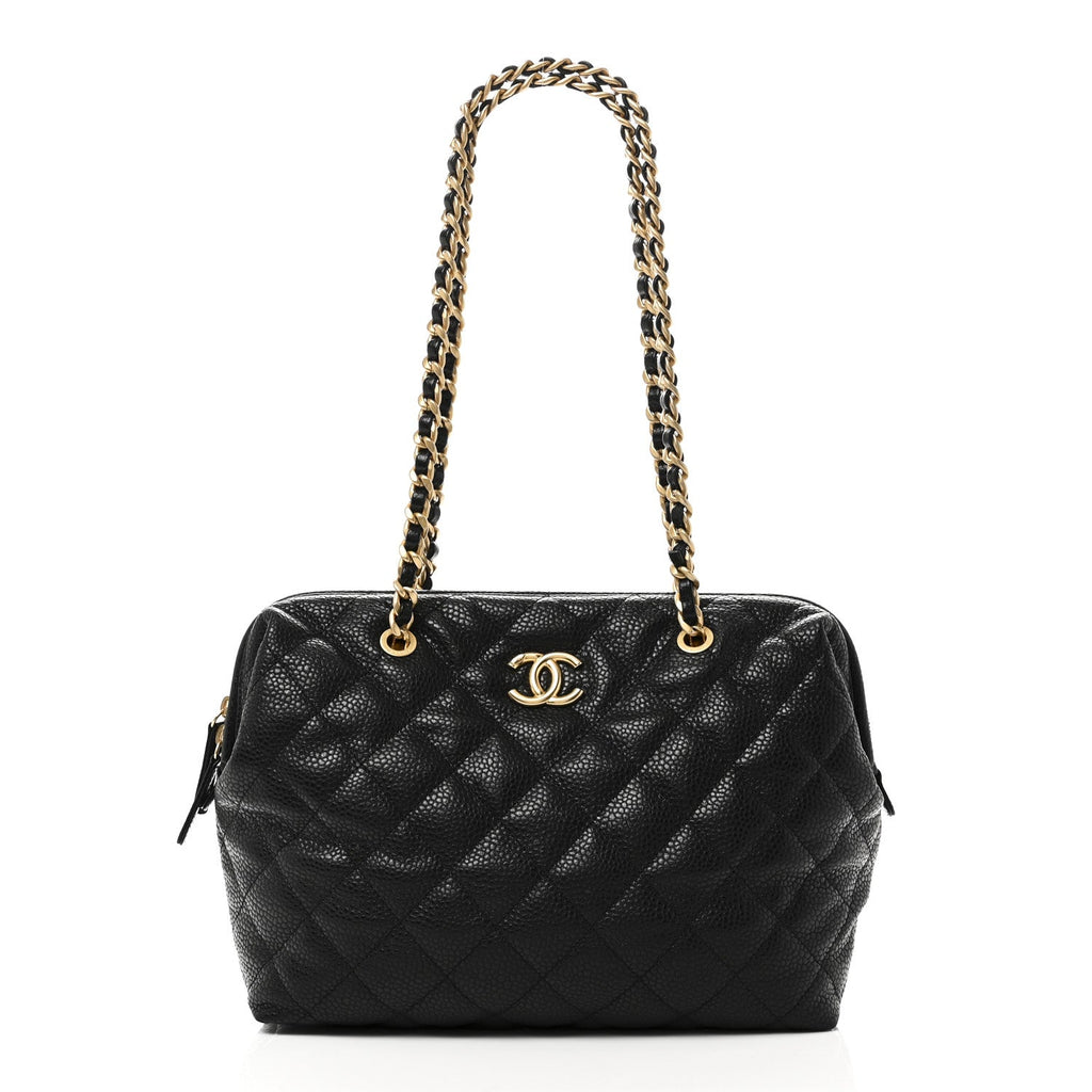 Chanel Shiny Caviar Quilted Large Bowling Bag Black