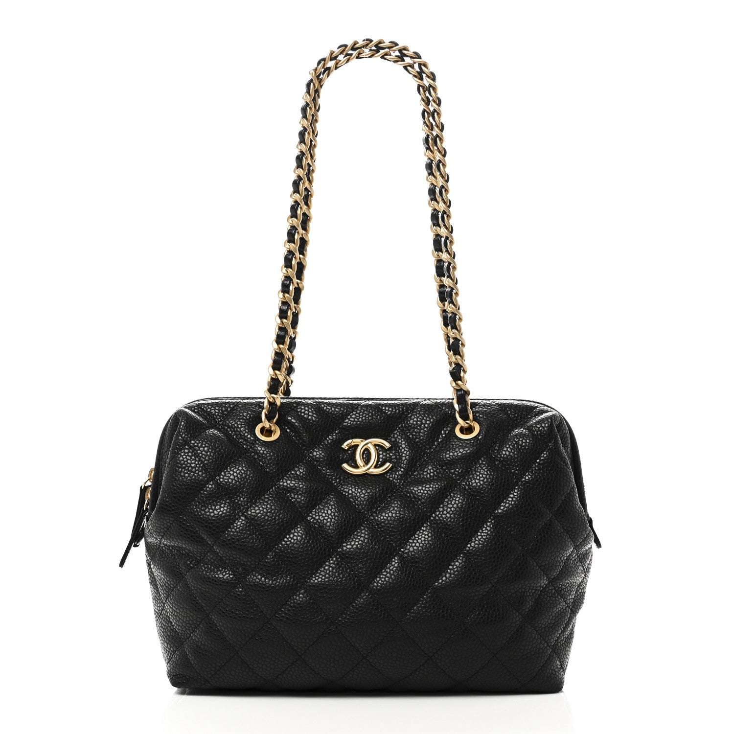 Chanel Shiny Caviar Quilted Large Bowling Bag Black
