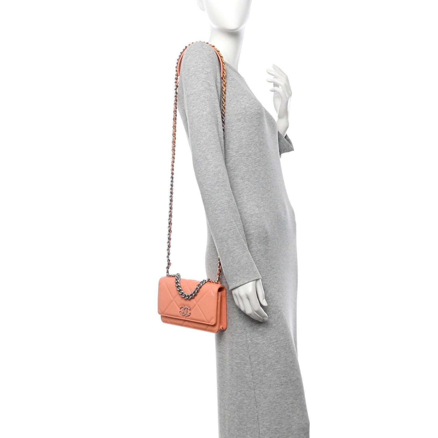 Chanel Lambskin Quilted Chanel 19 Wallet On Chain WOC Light Orange