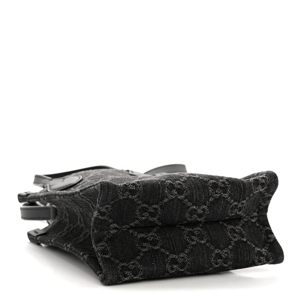 Gucci Denim Cuoio Harness GG Monogram Mini Ophidia Tote Bag Black Medium Grey