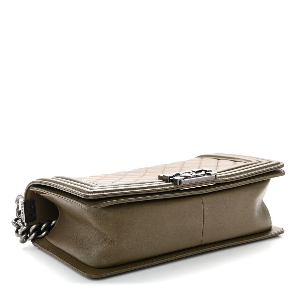 Chanel Lambskin Quilted Medium Boy Flap Khaki