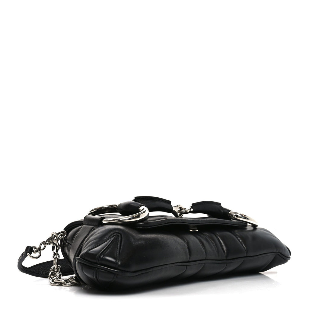 Gucci Nappa Vertical Matelasse Medium Maxi Horsebit Chain Shoulder Bag Black