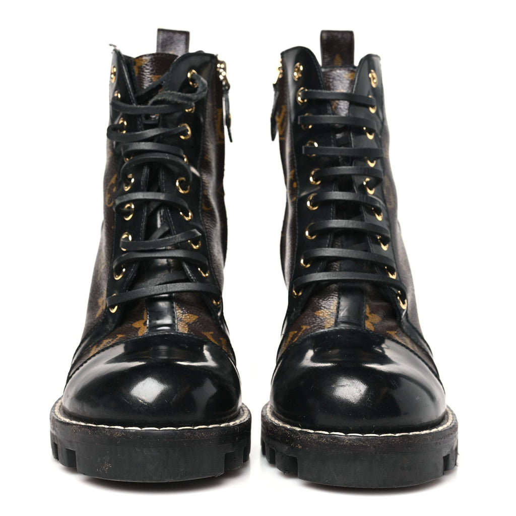 Louis Vuitton Patent Calfskin Monogram Star Trail Ankle Boots 38.5 Black