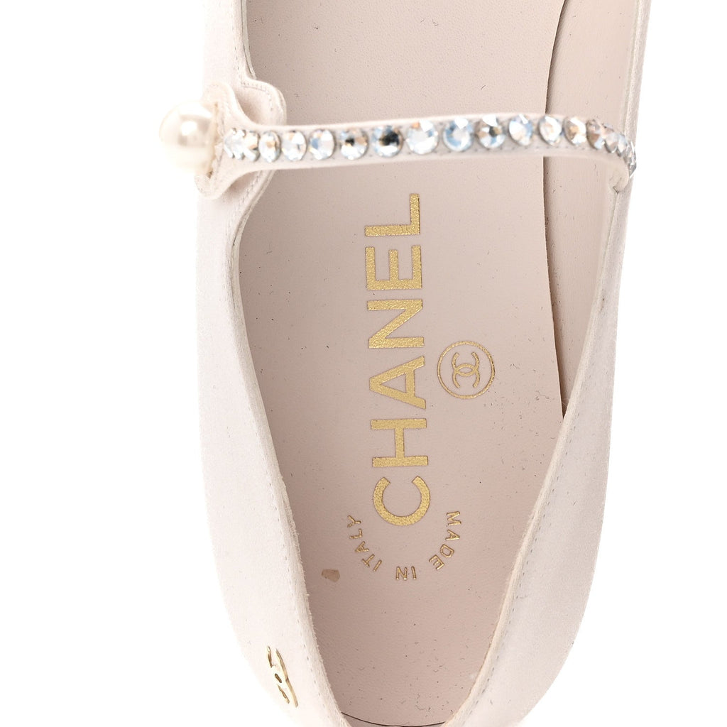 Chanel Strass Satin Grosgrain Mary Jane Flats 38 Ivory Black