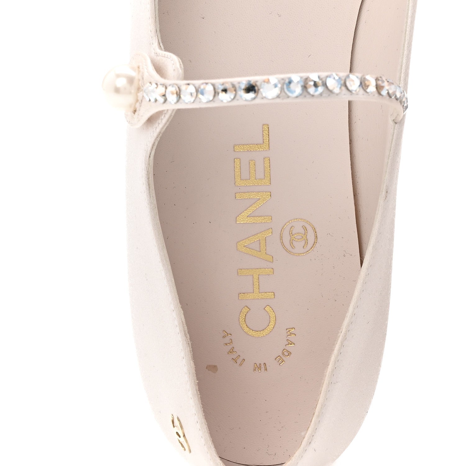 Chanel Strass Satin Grosgrain Mary Jane Flats 38 Ivory Black