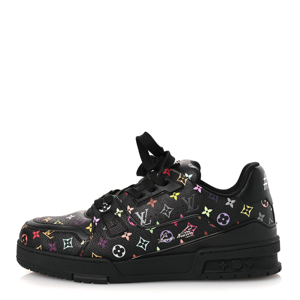 Louis Vuitton LV X TM Calfskin Monogram Multicolor Womens LV Trainer Sneakers 40 Black