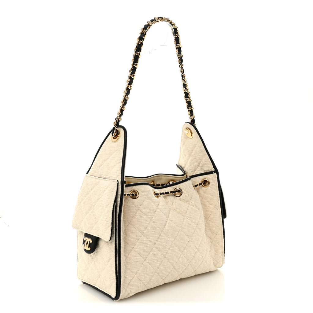 Chanel Braided Raffia Calfskin Quilted Small Chanel 25 Handbag White Black