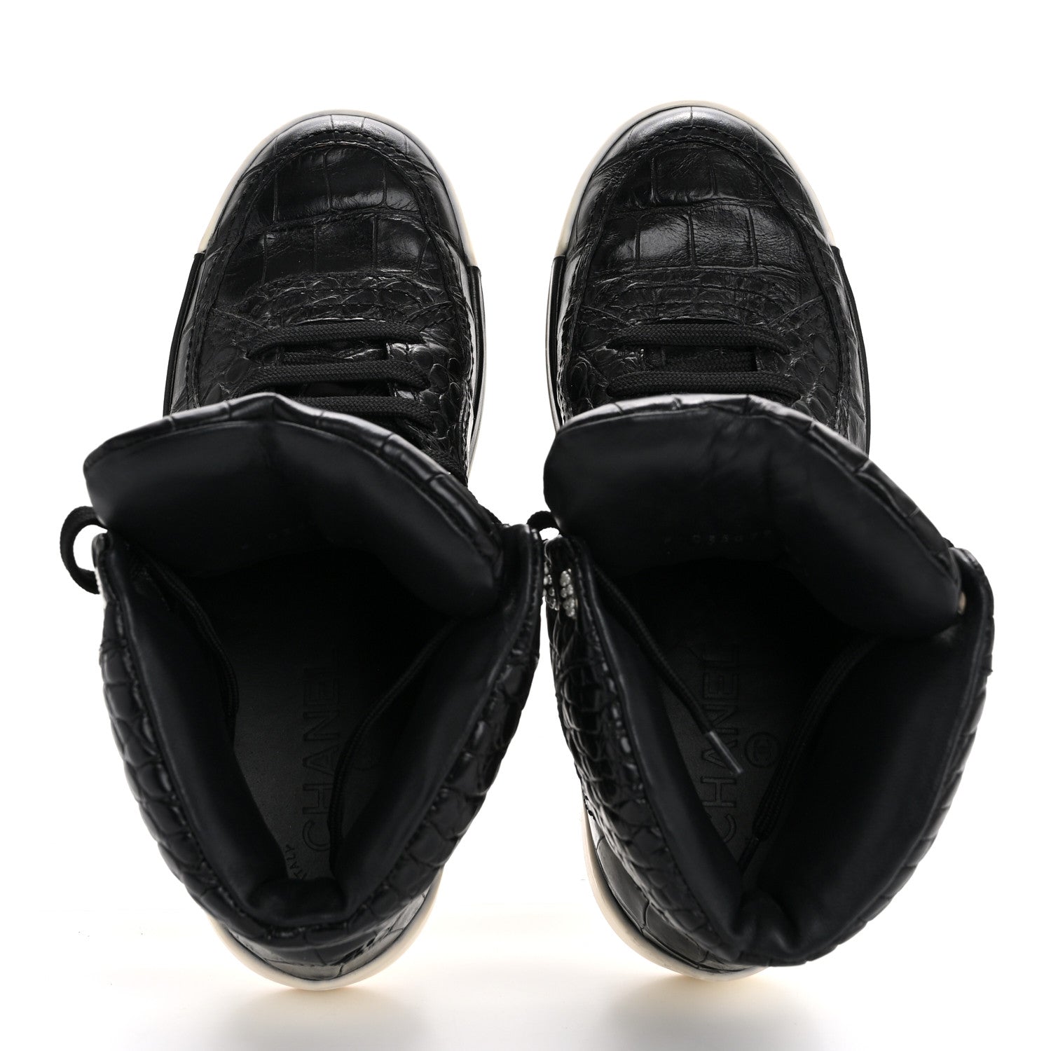Calfskin Crocodile Embossed Cocodile High Top Sneakers 36.5 Black