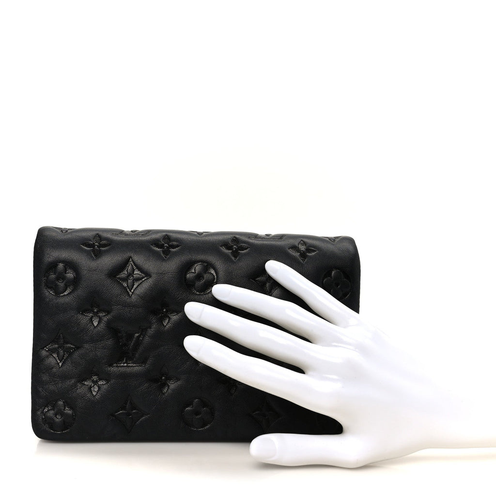 Louis Vuitton Lambskin Embossed Monogram Pochette Coussin Black