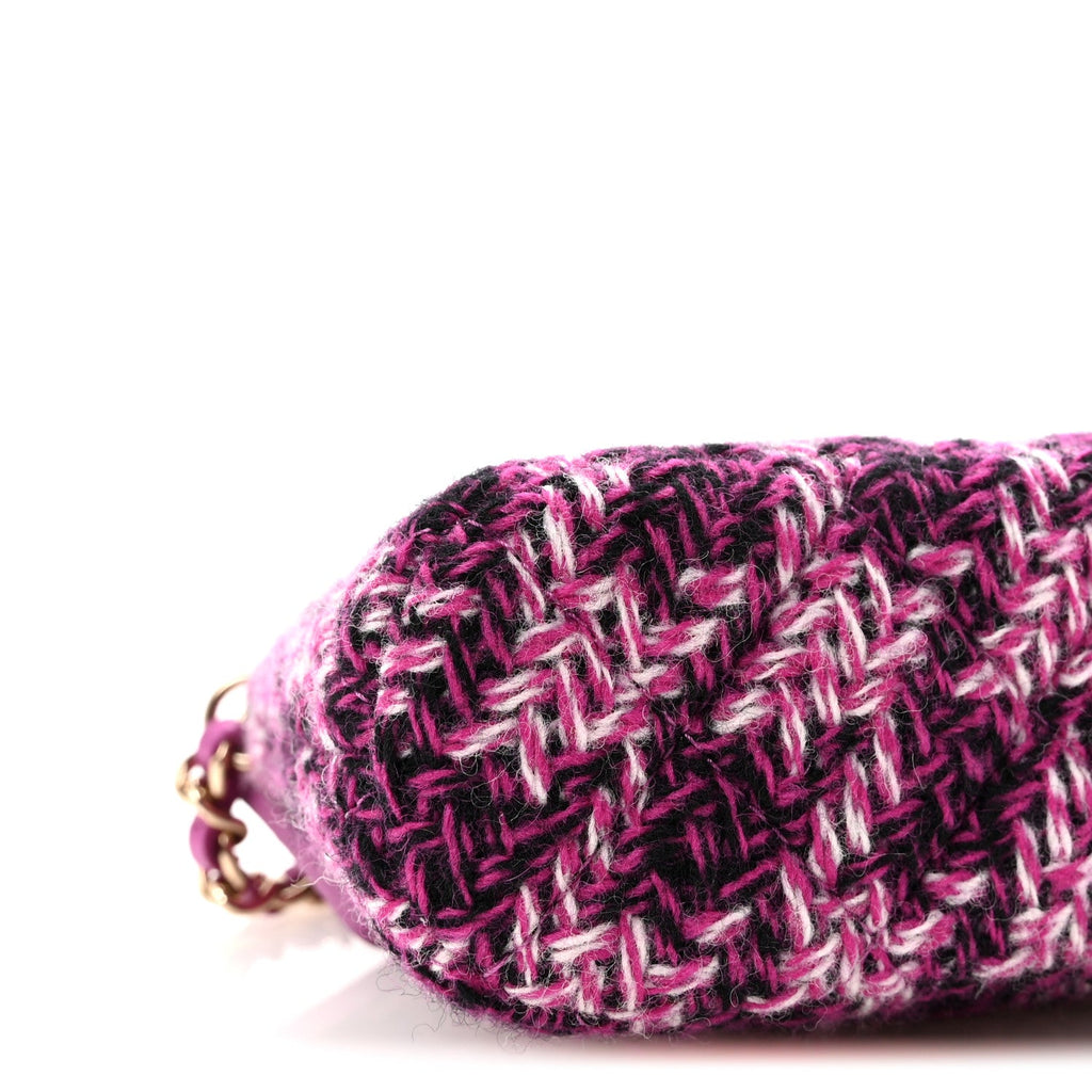 Chanel Tweed Quilted Mini Clutch With Chain Purple