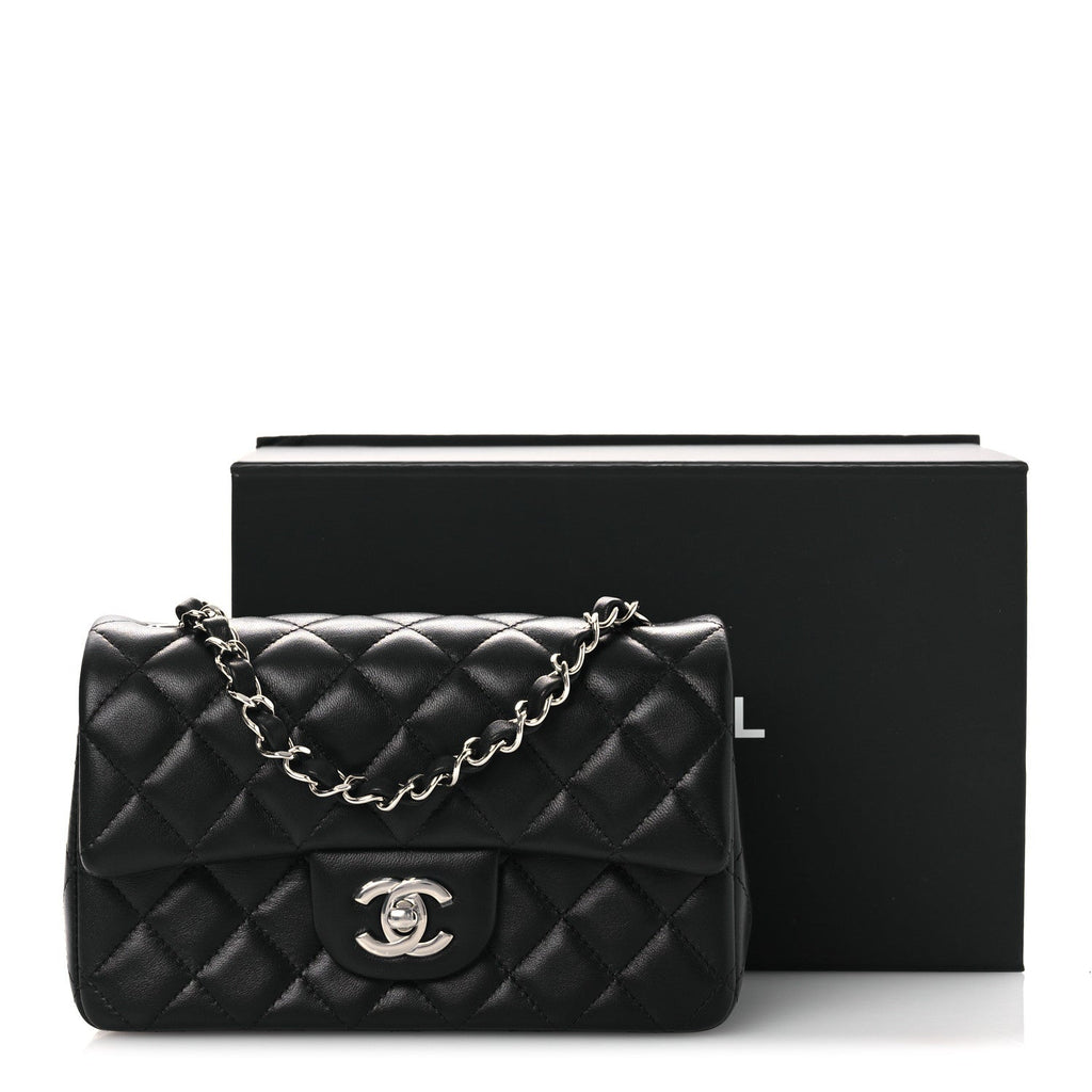 Chanel Lambskin Quilted Mini Rectangular Flap Black