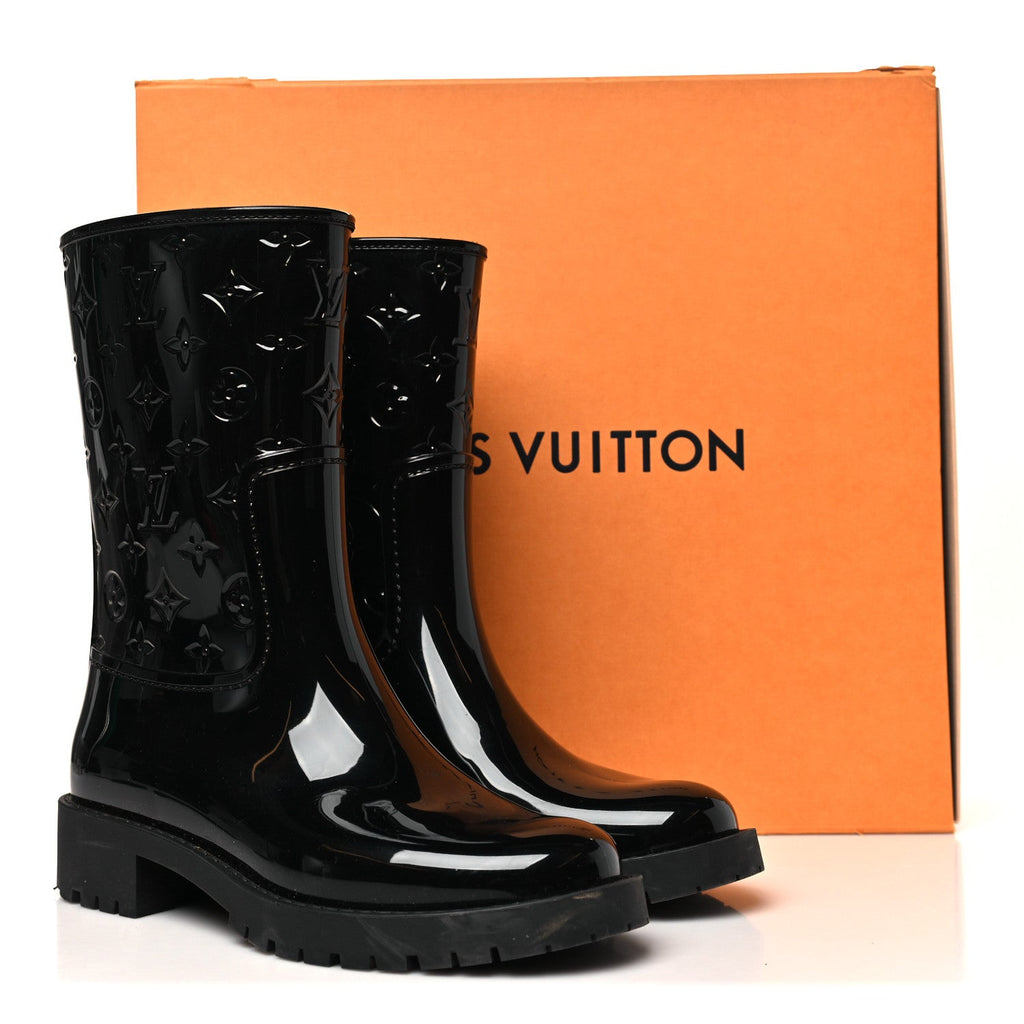 Louis Vuitton Rubber Embossed Monogram Drops Flat Half Boots 37 Black