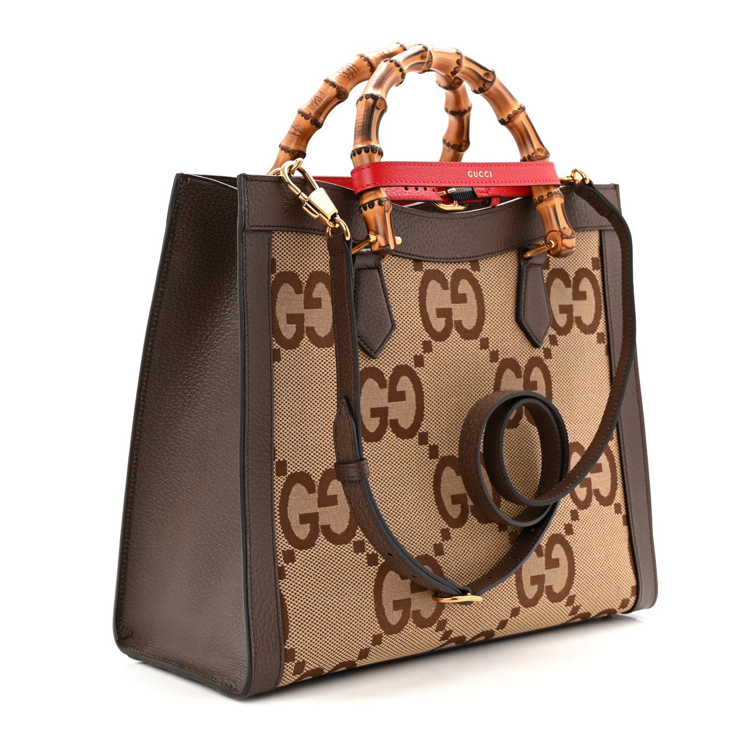 Gucci Monogram Jumbo GG Textured Dollar Calfskin Medium Diana Tote Bag Camel Ebony New Acero Pomegranate Red