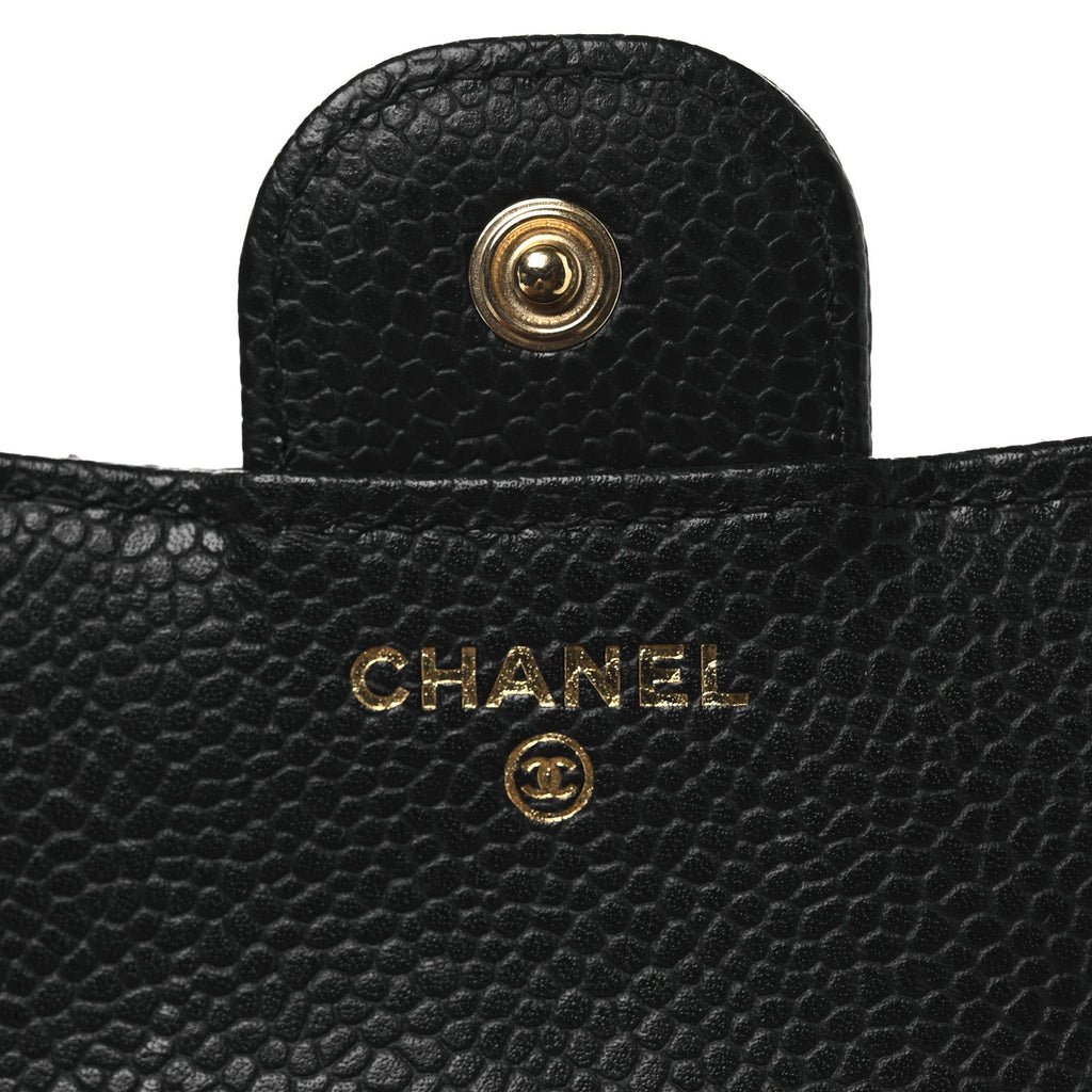 Caviar Quilted Compact Flap Wallet Black