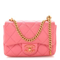 Chanel Lambskin Enamel Quilted Pending CC Mini Square Flap Pink