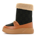 Gucci Covered Wool Monogram Textured Dollar Calfskin Shearling Horsebit Snow Boots 37 Underwood Blue Hazel Brown