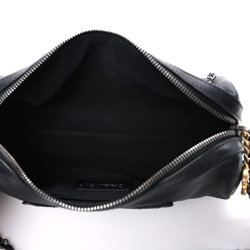 Chanel Metallic Lambskin Signe Bowling Bag Black
