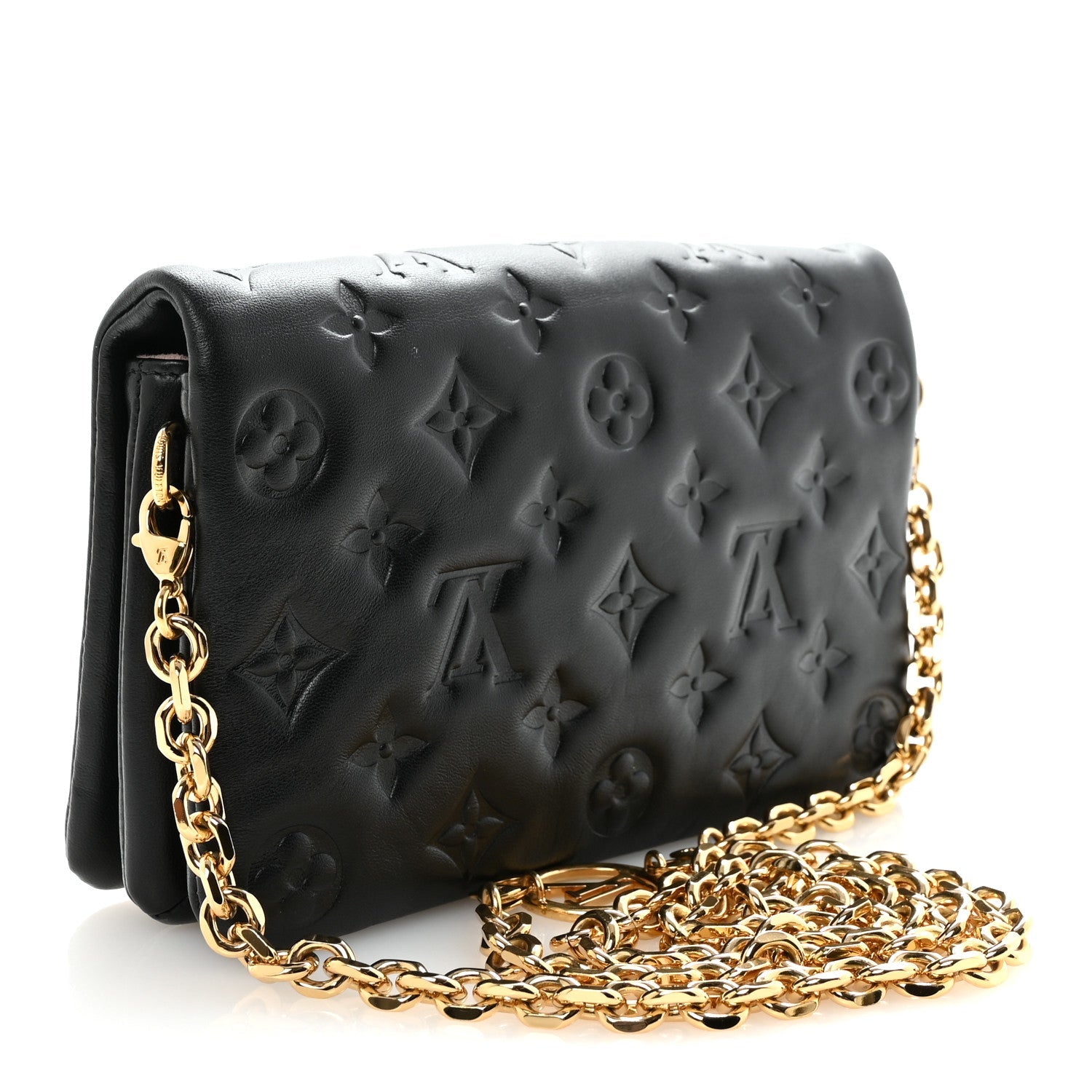Louis Vuitton Lambskin Embossed Monogram Pochette Coussin Black