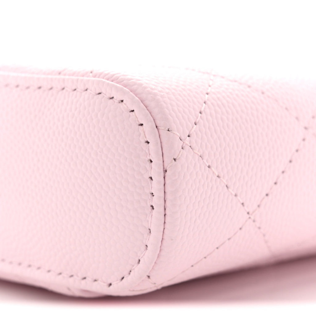 Caviar Quilted Phone Holder With Chain Light Pink
