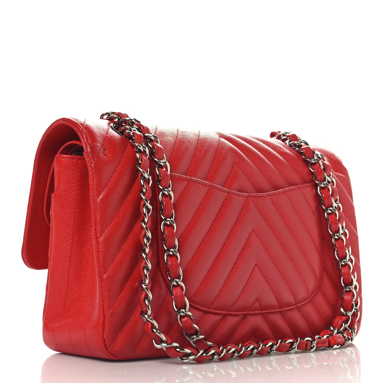 Chanel Caviar Chevron Quilted Medium Double Flap Red