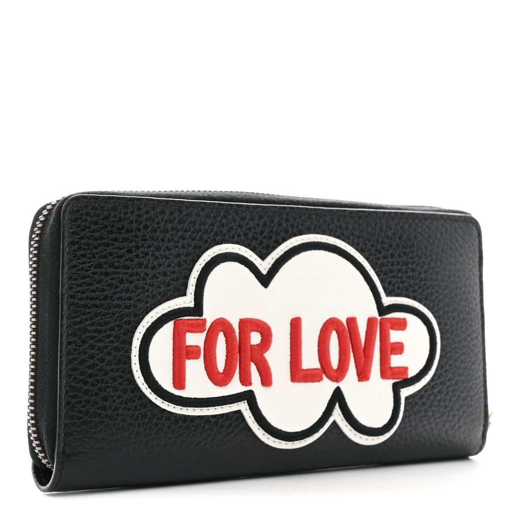 Gucci Pebbled Calfskin Blind For Love Zip Around Wallet Black