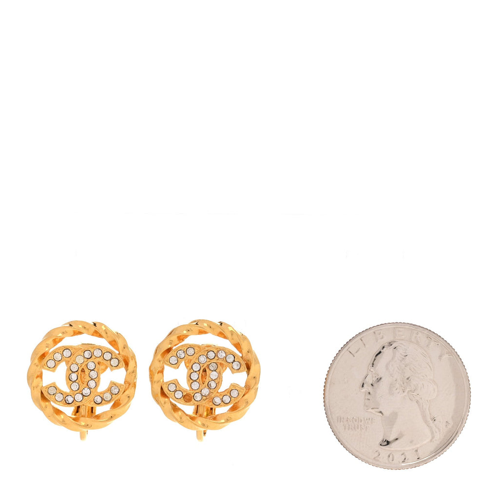 Crystal CC Round Clip On Earrings Gold