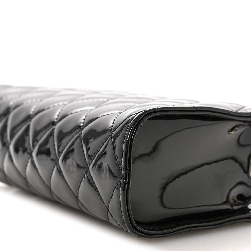 Chanel Patent Calfskin Quilted Pearl Clutch With Chain Black