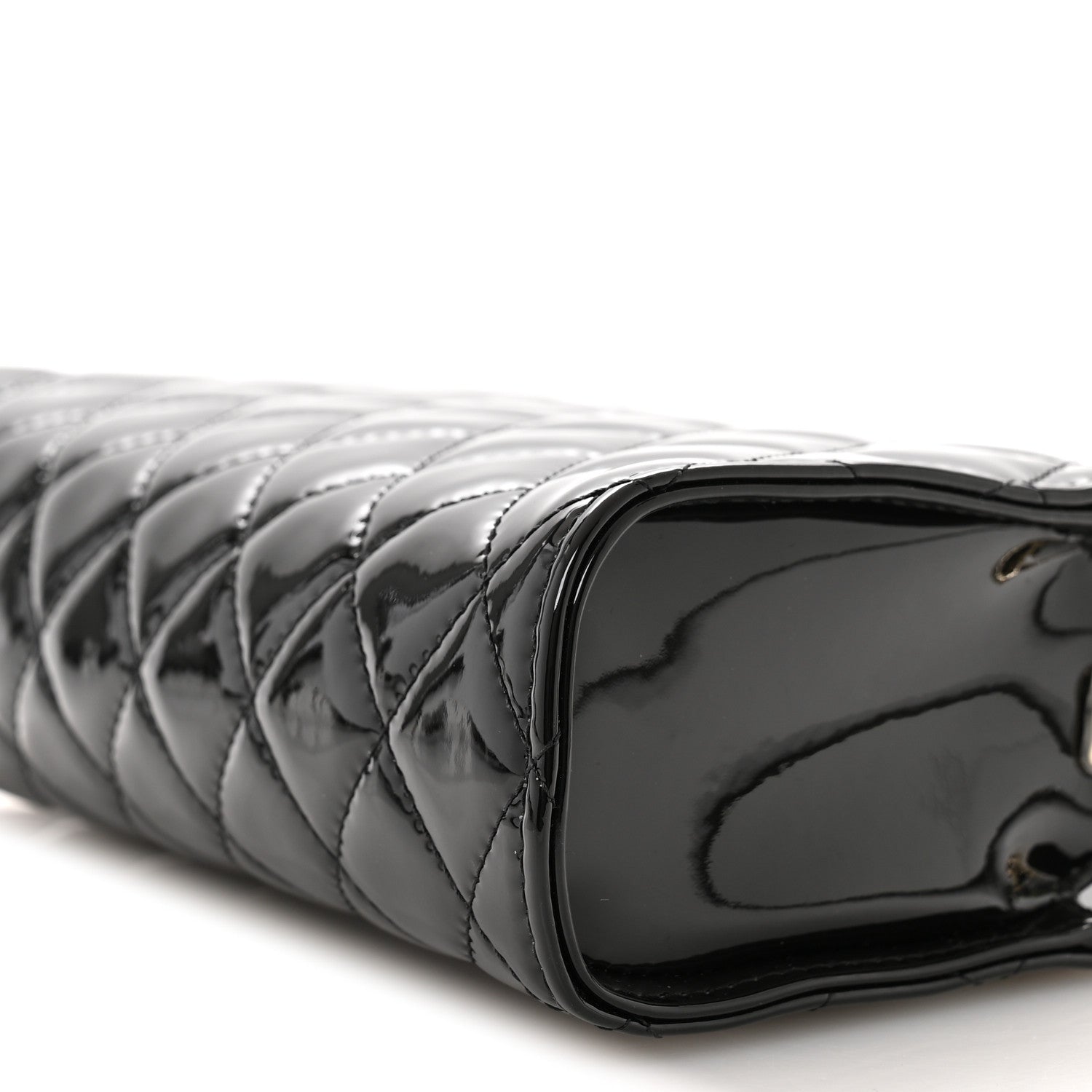 Chanel Patent Calfskin Quilted Pearl Clutch With Chain Black
