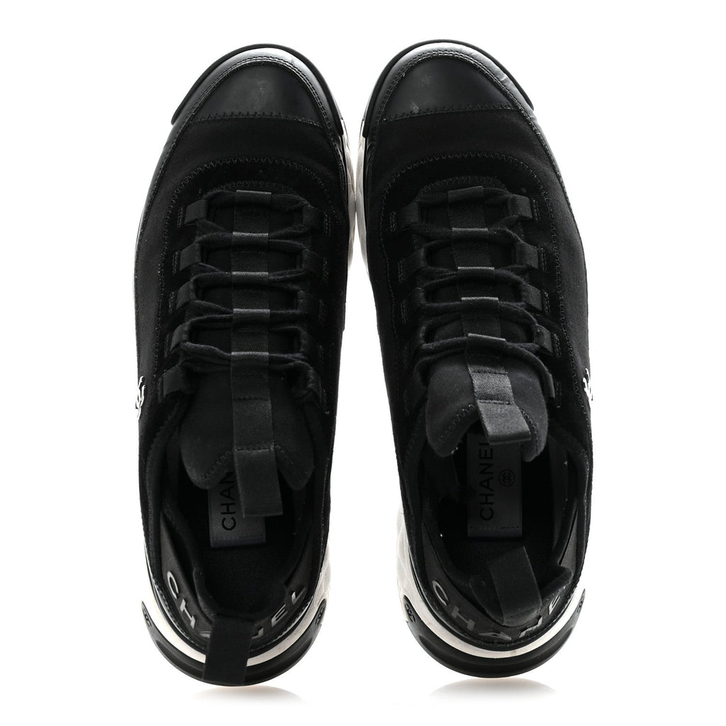 Chanel Velvet Calfskin Mixed Fibers Mens CC Sneakers 41 Black